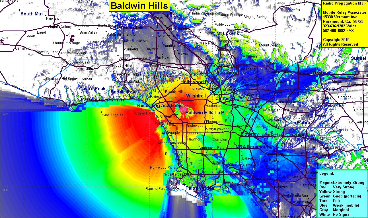 heat map radio coverage Baldwin Hills